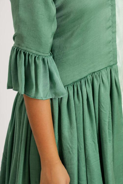Teal-Tea Green Half & Half Dress