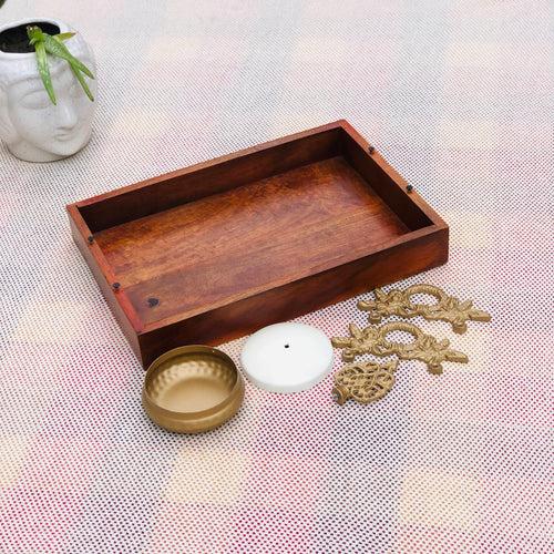 Atithi DryFruit Wooden Tray | 6 Metal Bowl