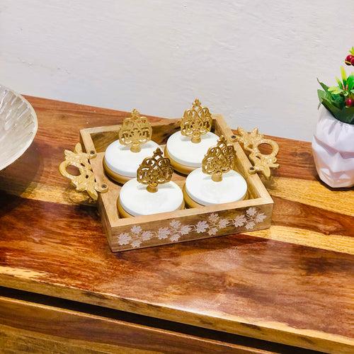 Chinar DryFruit Tray | 4 Metal Bowl