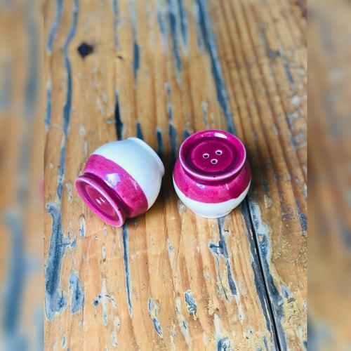 Ceramic Salt and Pepper Shakers Set | Salt and Pepper Set for Dining Table | Set of 2 - 1 Salt and 1 pepper Dispenser | Colour:- Pink With White