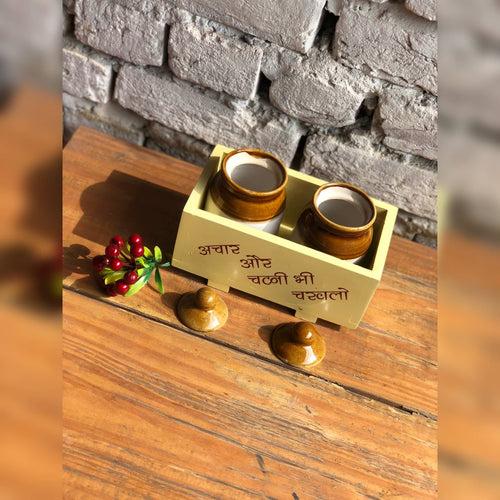 2 Set of Achari Chutney Jar and Handi Salt & Pepper | Combo