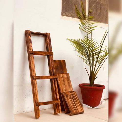 Brown wooden Ladder | Decorative ladder shelf | Foldable ladder Shelves | wooden ladder shelf | 3Ft Brown ladder Bookshelf