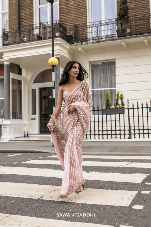 Blush pink pearl detail saree