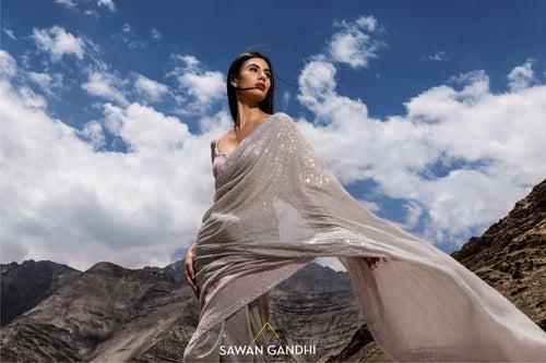 Grey to lilac ombré sequins saree