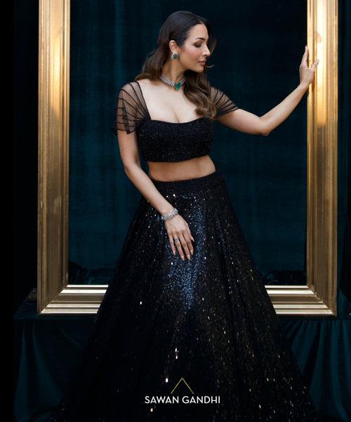 Malaika arora in Black sequins lehnga with crystal blouse