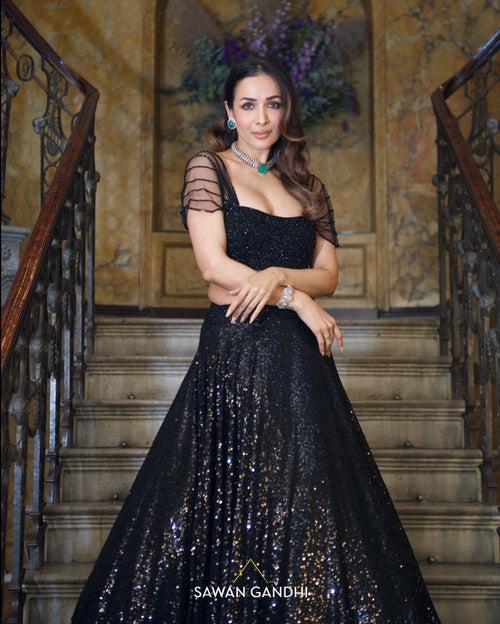 Malaika arora in Black sequins lehnga with crystal blouse