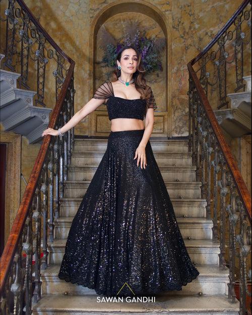 Malaika arora in Black sequins lehnga with crystal blouse