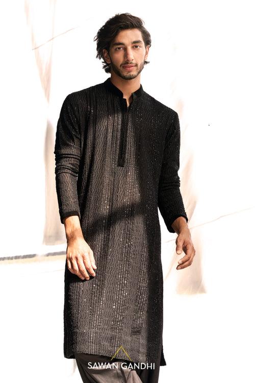 Black cutdana thread work kurta