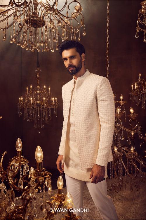 Ivory chikankari bandhgala