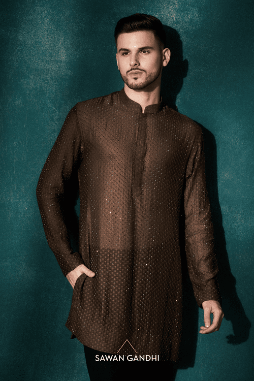 Coffee brown open style short sherwani