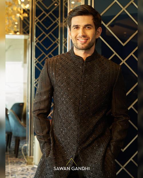 Black Chikenkari sherwani