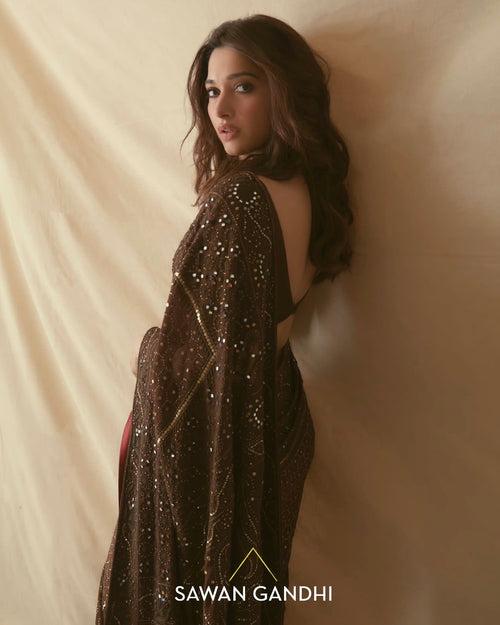 Tamannaah bhatia in coffee chikenkari saree