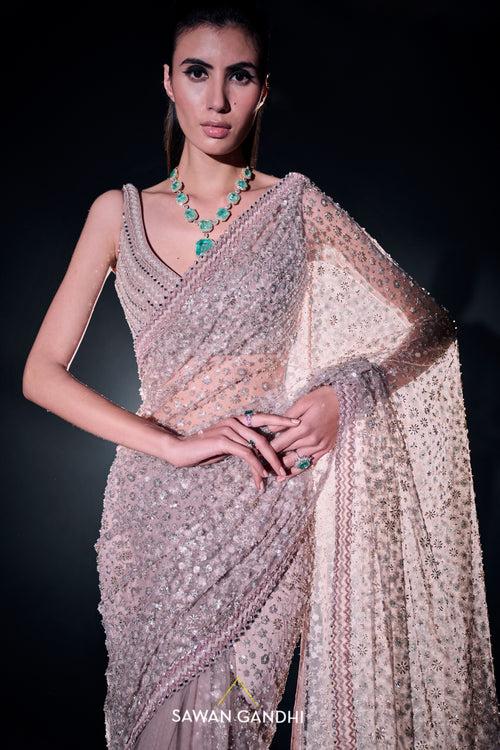 Blush pink sequins and cutdana saree