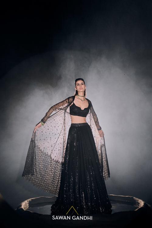 Black sequins stripe lehenga