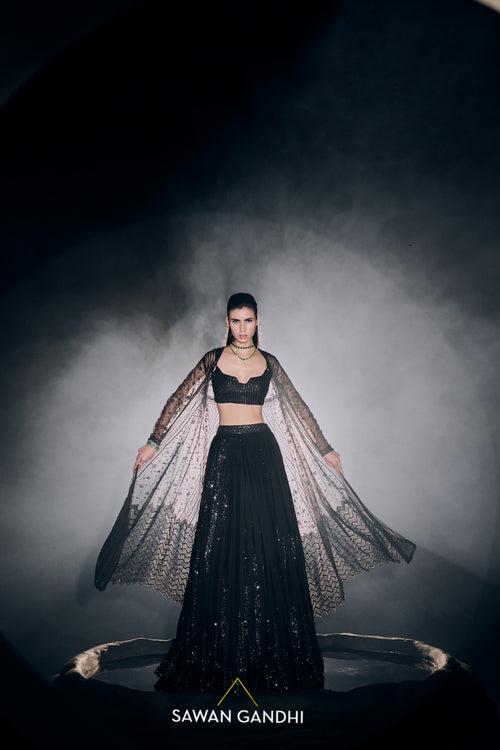 Black sequins stripe lehenga