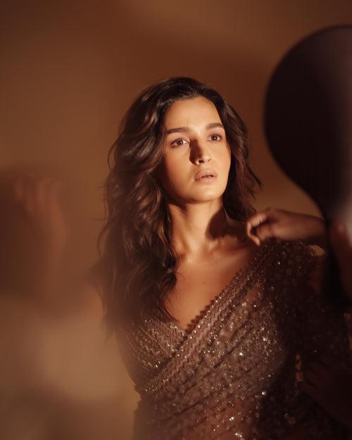 Alia Bhatt in Blush pink Sequins and cutdana  work saree