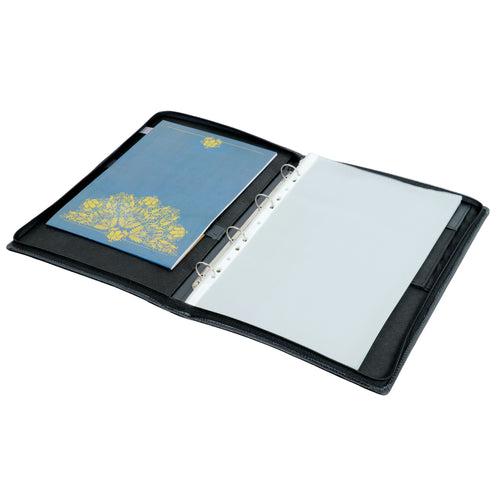 Zip-Up A4 Document Folder (Black -  Smooth Leather)