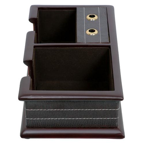 Wooden Pen stand with Card Holder and Memo Pad (Leather Look)