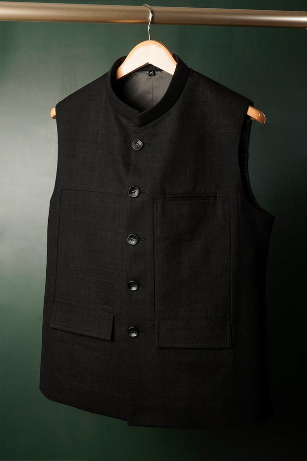 JET BLACK KHADI NEHRU JACKET