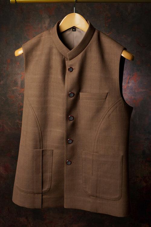 Russet Brown Khadi Nehru Jacket