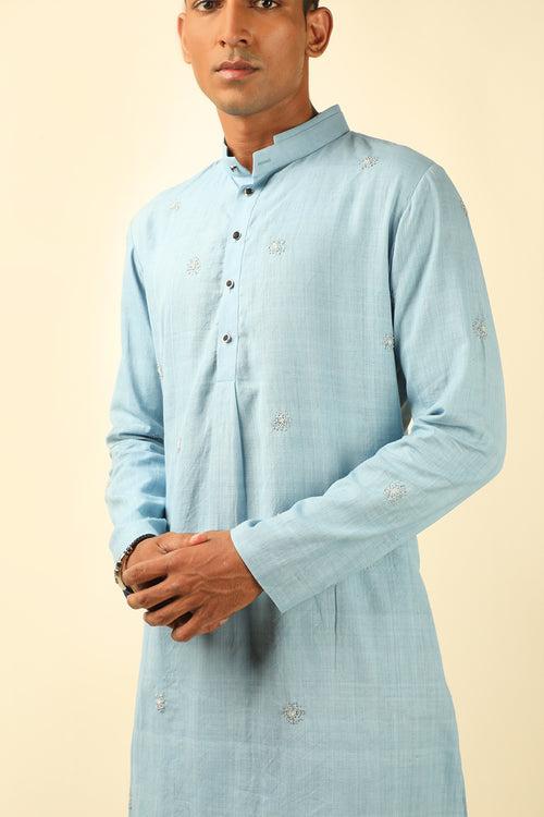 SKY BLUE CLASSIC KHADI KURTA