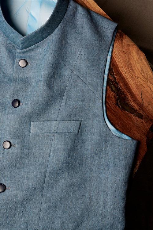 Light blue Khadi Nehru Jacket