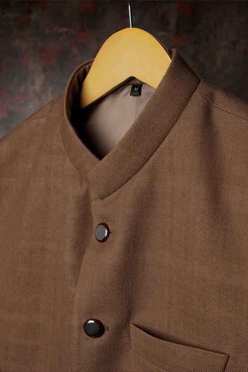 Russet Brown Khadi Nehru Jacket