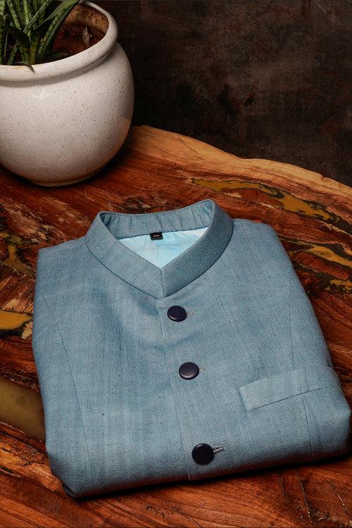 Light blue Khadi Nehru Jacket