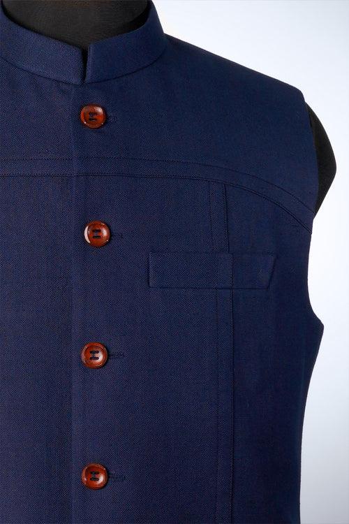 Denim Blue Khadi Nehru Jacket