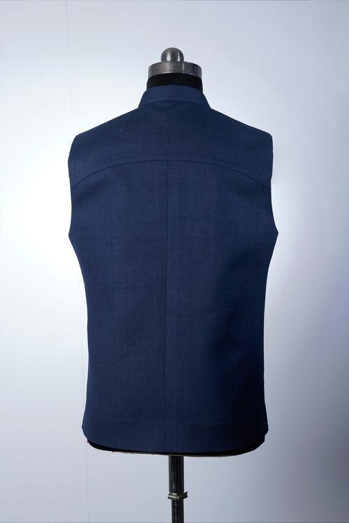 Denim Blue Khadi Nehru Jacket