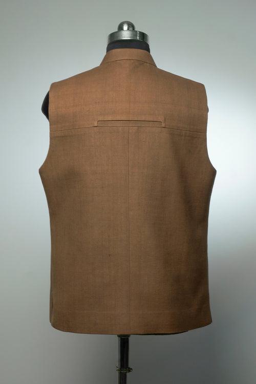 Russet Brown Khadi Nehru Jacket