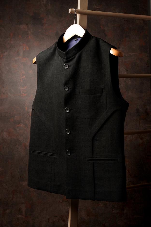 Black 3D panel Khadi Nehru Jacket