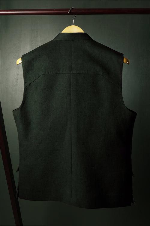 Forest Green military Khadi Nehru Jacket