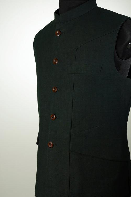 Forest Green military Khadi Nehru Jacket