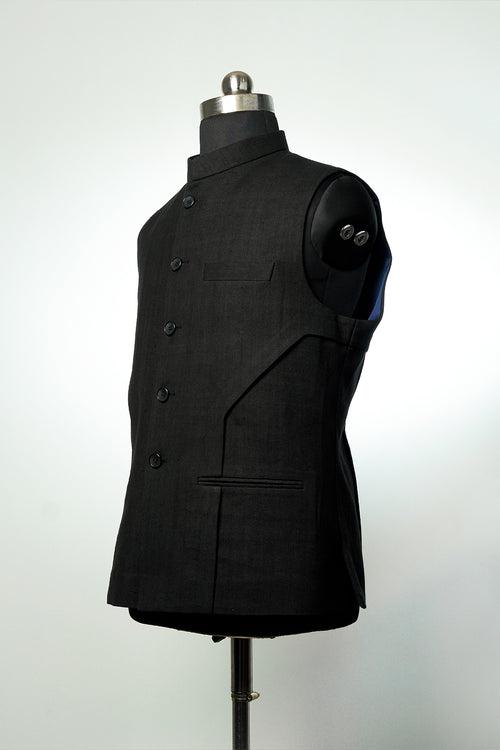 Black 3D panel Khadi Nehru Jacket