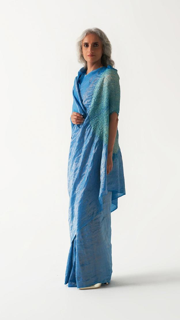 THE HANDSFREE SAREE - FULL METALLIC METHYL BLUE