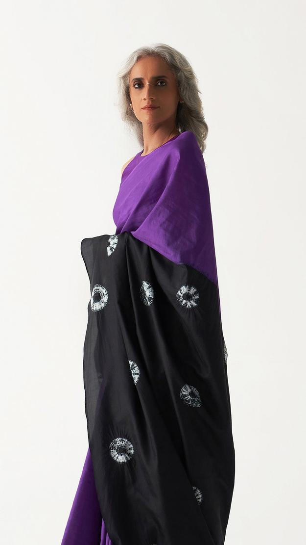 Segment Polka Saree - Purple/Black