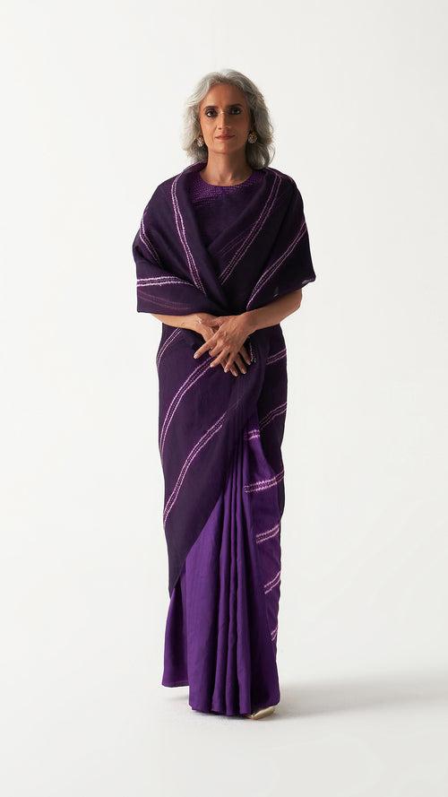 Surface Metal Saree - Purple