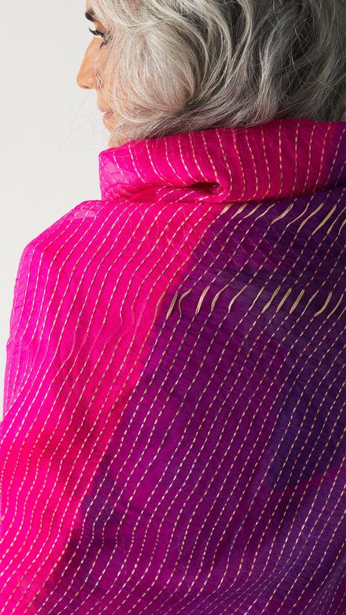 Native Metal Saree - Purple/Rani