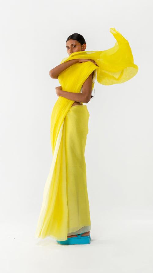 ORBIT ORGANZA SAREE - YELLOW