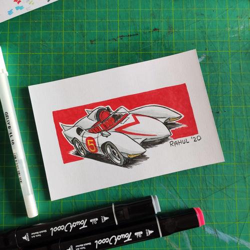 Mach 5 6" x 4" Original Pen and Marker Art