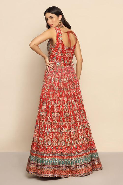 Captivating Red Dress with Sequins and Zari - Sparkle with Elegance