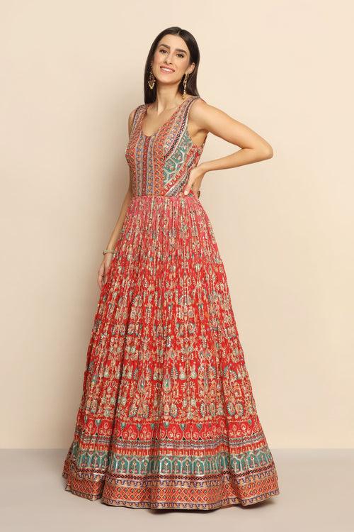 Captivating Red Dress with Sequins and Zari - Sparkle with Elegance