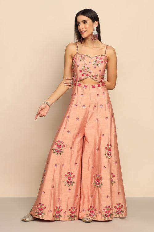 Elegant Peach Dress with Sequins, Beads, and Cut Dana