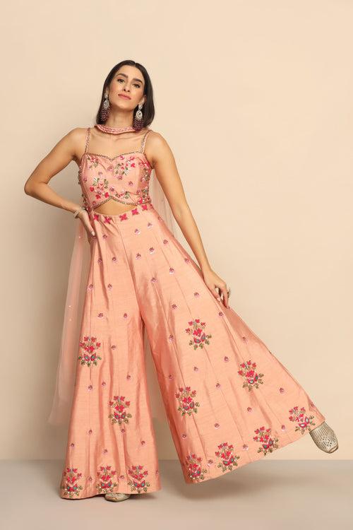 Elegant Peach Dress with Sequins, Beads, and Cut Dana