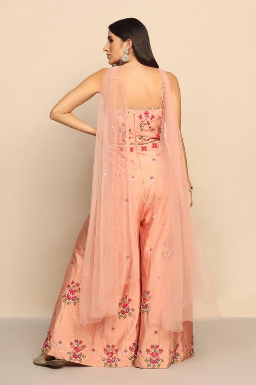 Elegant Peach Dress with Sequins, Beads, and Cut Dana