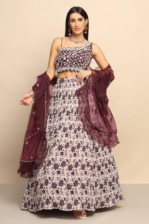 Enchanting Wine Sequins and Mirror Beads Lehenga - Perfect for Special Occasions