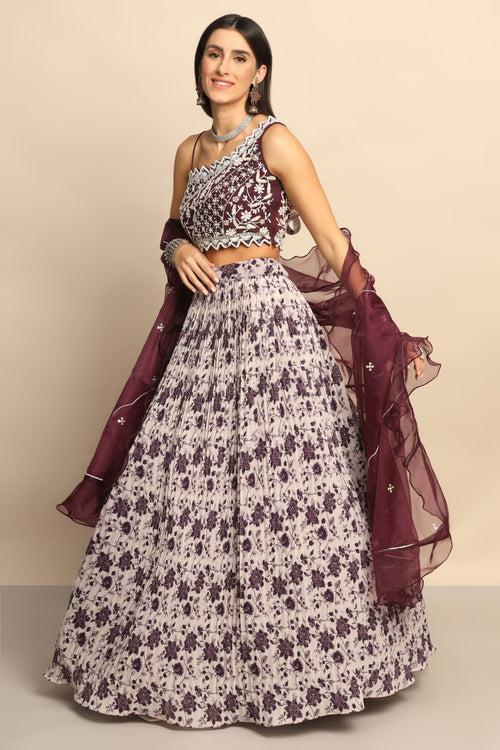 Enchanting Wine Sequins and Mirror Beads Lehenga - Perfect for Special Occasions