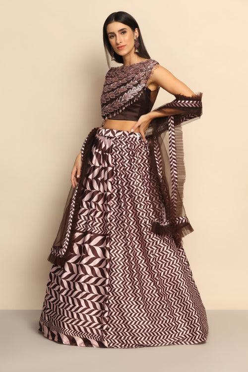 Radiant Wine Sequins Lehenga - A Glamorous Blend of Elegance and Shine