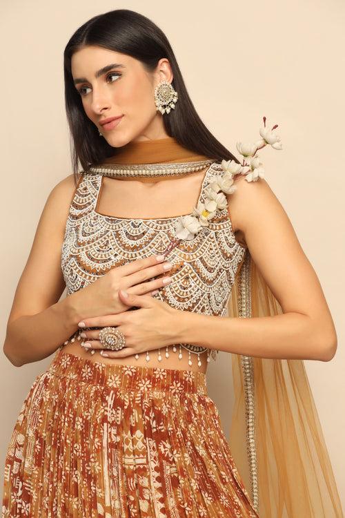 Exquisite Brown Poth Beads and Mirror Lehenga - Embrace Timeless Elegance